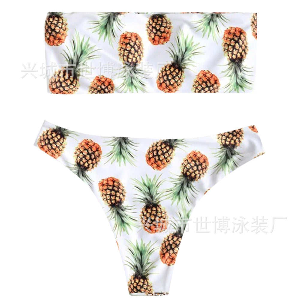 Damen Bandeau Bikini | Ananas Print Sexy Swimwear