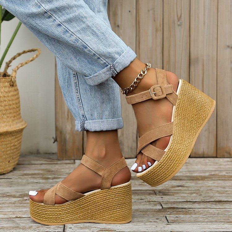 Damen Keilsandalen Kreuzriemen Hanf | Sommer bequem rutschfest Schuhe