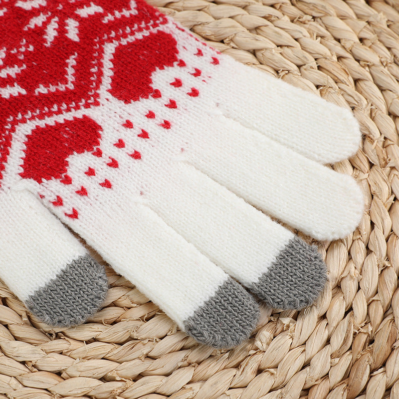 Touchscreen Winterhandschuhe Damen | Strick Schneeflocken Xmas