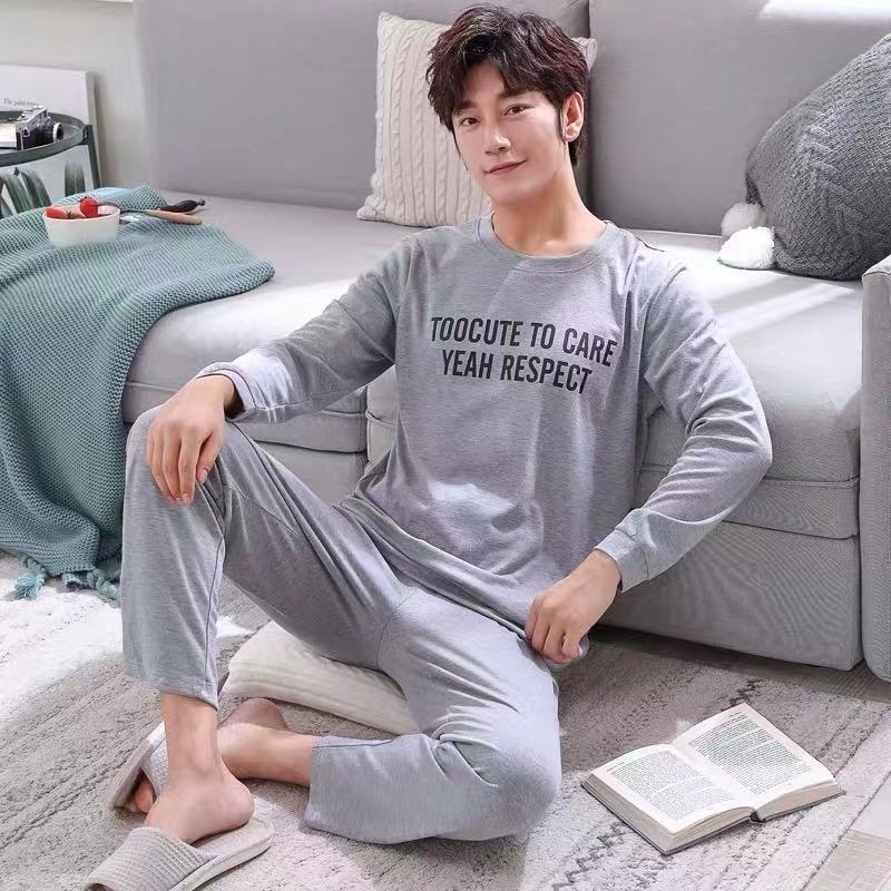Herren Pyjama Langarm Set | Leichte Nachtwäsche Übergangssaison