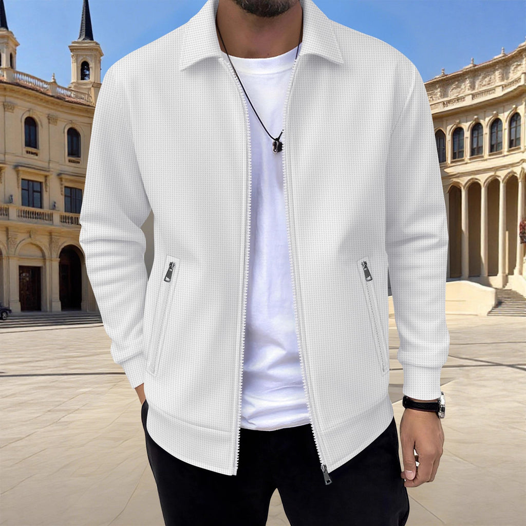 Men's Solid Zip Jacket – Stylish Long Sleeve Jacket with Pockets