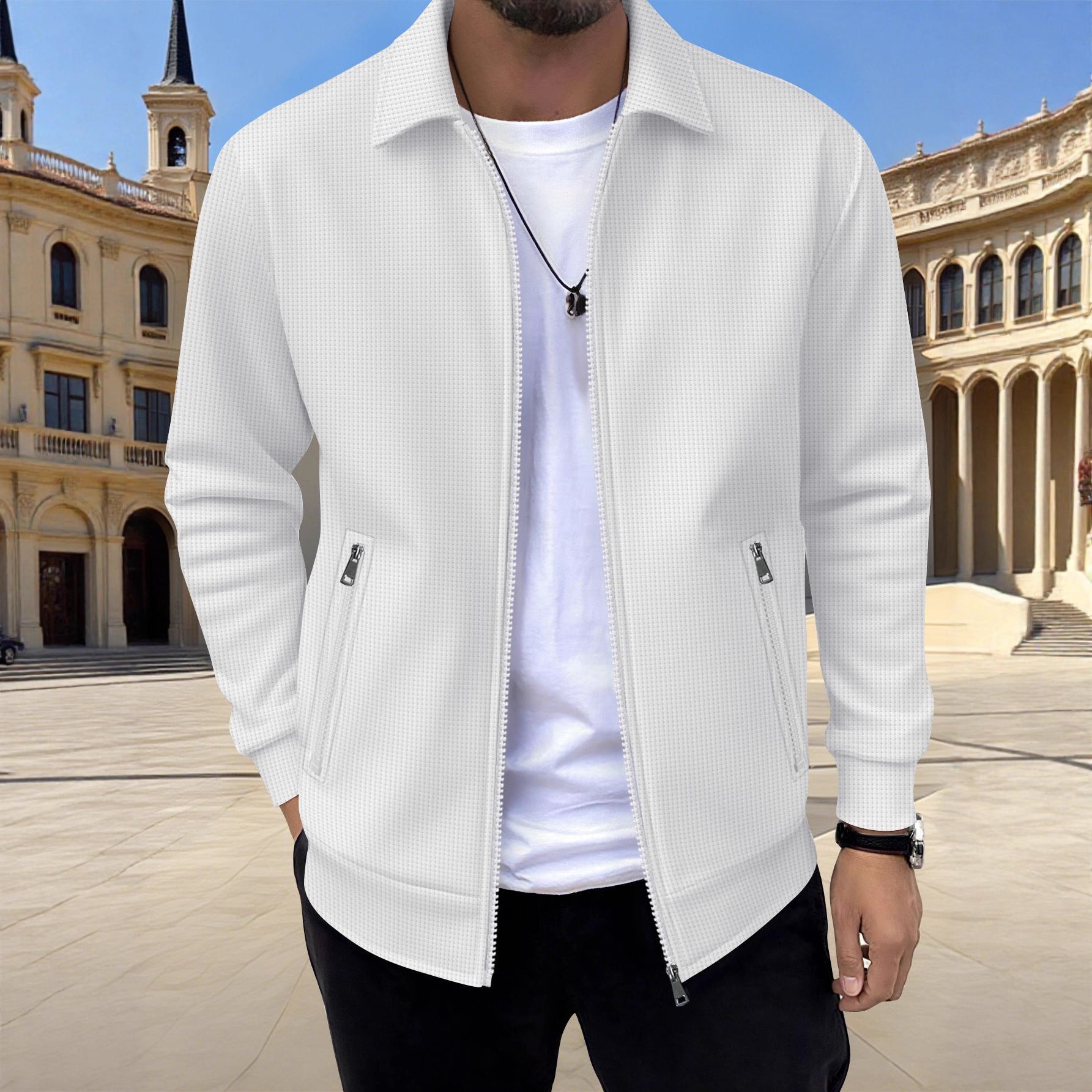 Men's Solid Zip Jacket – Stylish Long Sleeve Jacket with Pockets