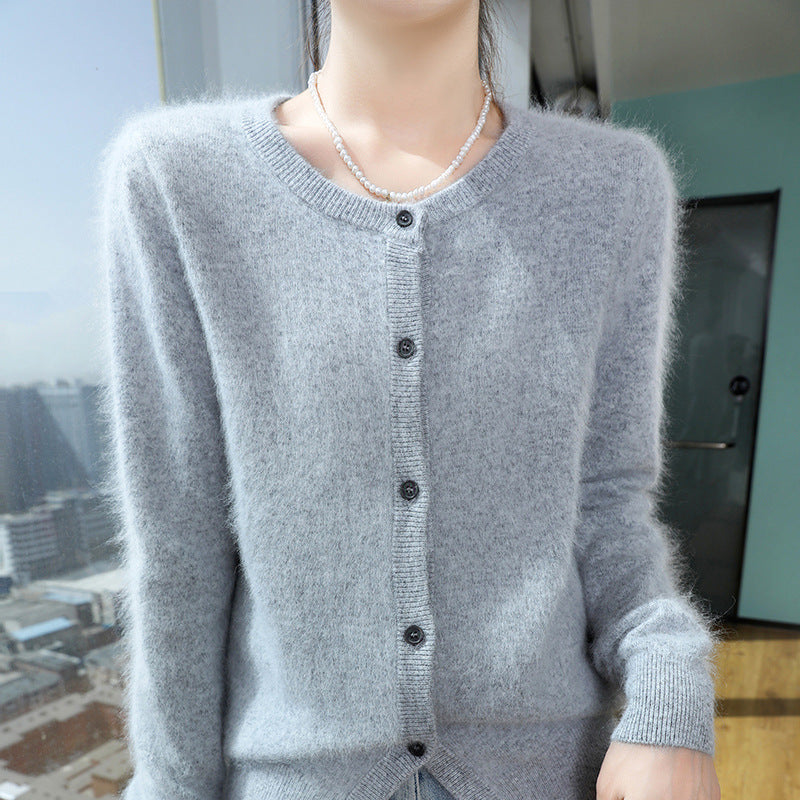 Short Knitted Sweater with Buttons – Loose Women's Cropped Pullover