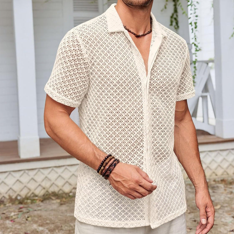 Men's Mesh Shirt | Short Sleeve Summer Beach Breath Casual