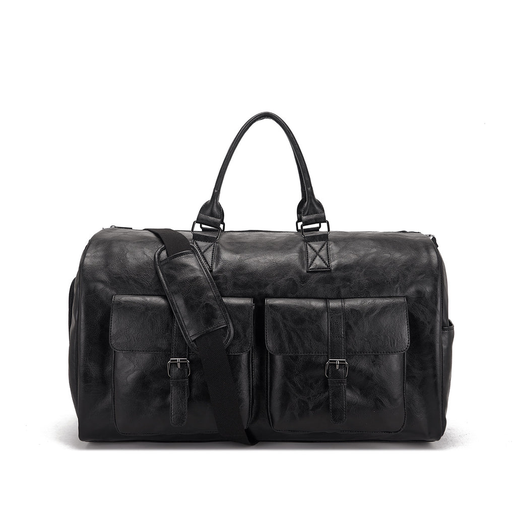 Travel Garment Bag Made of PU Leather – Foldable Garment Bag with Storage Compartments