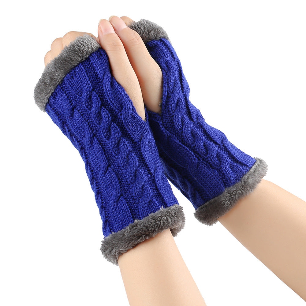 Women's Winter Knitted Fingerless Gloves – Plush Fleece Warm