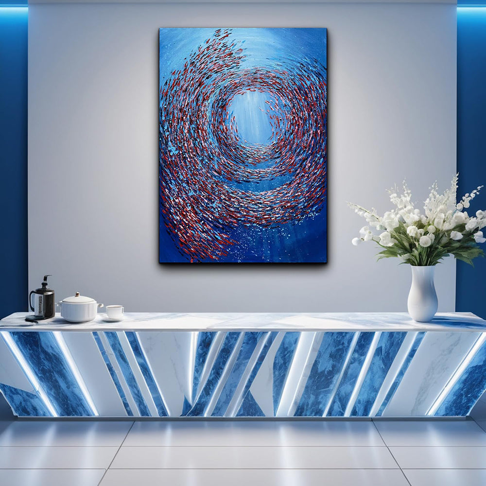 Fish Vortex Oil Painting | Abstract Palette Knife Art Canvas Modern