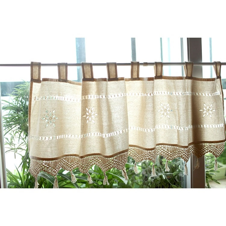 Crochet Bistro Curtain | Cotton Linen Vintage Rustic Kitchen