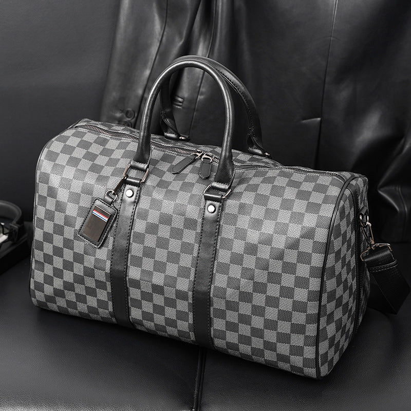 Large Crossbody Travel Bag Checkered Design - Korean Shoulder Bag