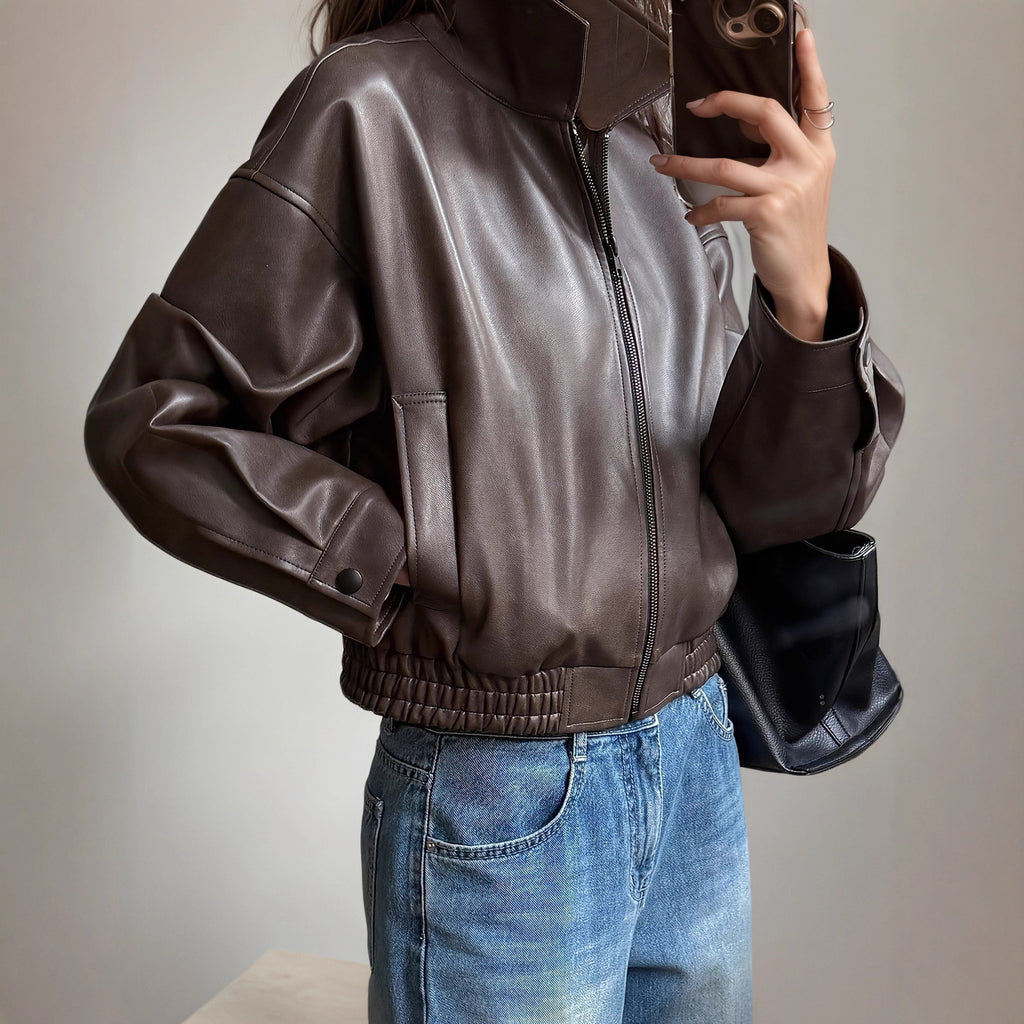 Retro Leather Jacket for Women | Elegant Vintage Leather Coat