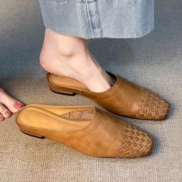 Women's Retro Braided Mules – Closed Toe Comfort Slippers