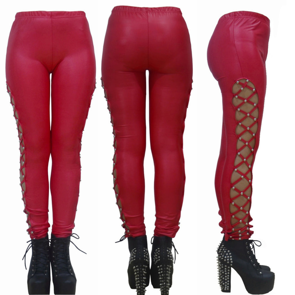Women's Punk Faux Leather Cropped Pants – Patent Leather Look Trend Pants
