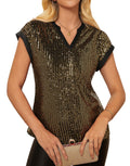 Women's Sequin V-Neck Top - Short Sleeve Party Glamour