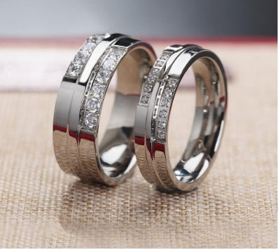 Modern Titanium Steel Couple's Ring with Zircon – Elegant Partner Ring