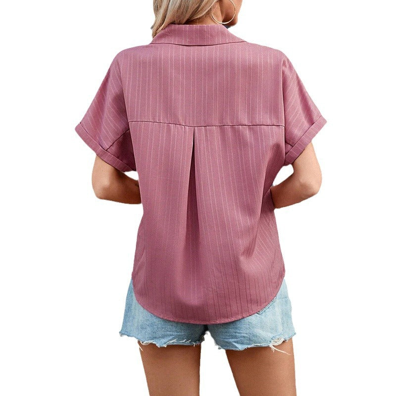 European and American Lapel Button Casual Pocket Loose Women's Tops