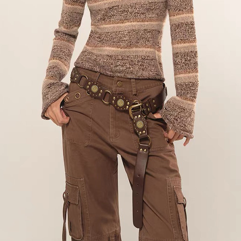 Vintage Belt Unisex | Studded Metal Buckle Punk Style