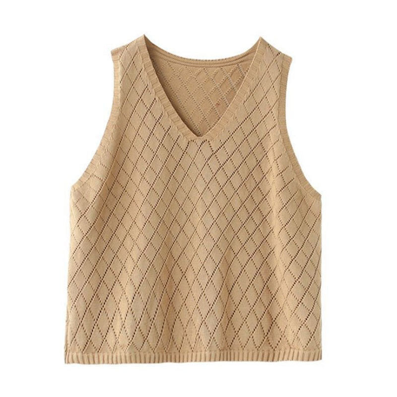 Damen Strickweste mit Cut-Out Muster – Retro, Locker & Stilvoll