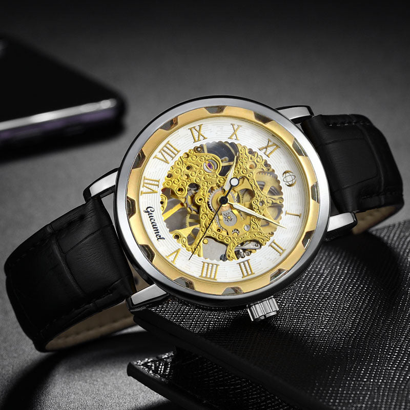 Men's Manual Winding Watch Gold Skeleton | Stainless Steel Luxury Design