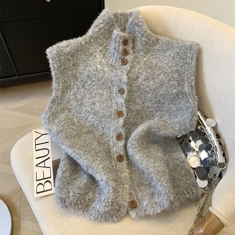 Damen Strickweste hoher Kragen | Koreanischer Stil elegant