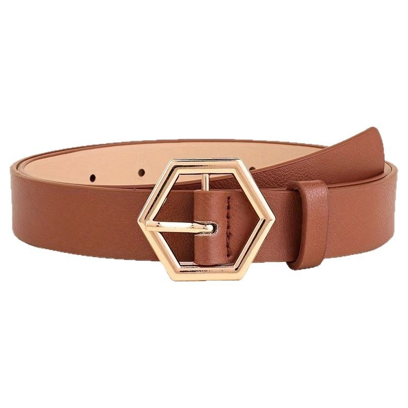 Damen Gürtel Gold Schnalle PU Leder | Stern Hexagon Modern Elegant