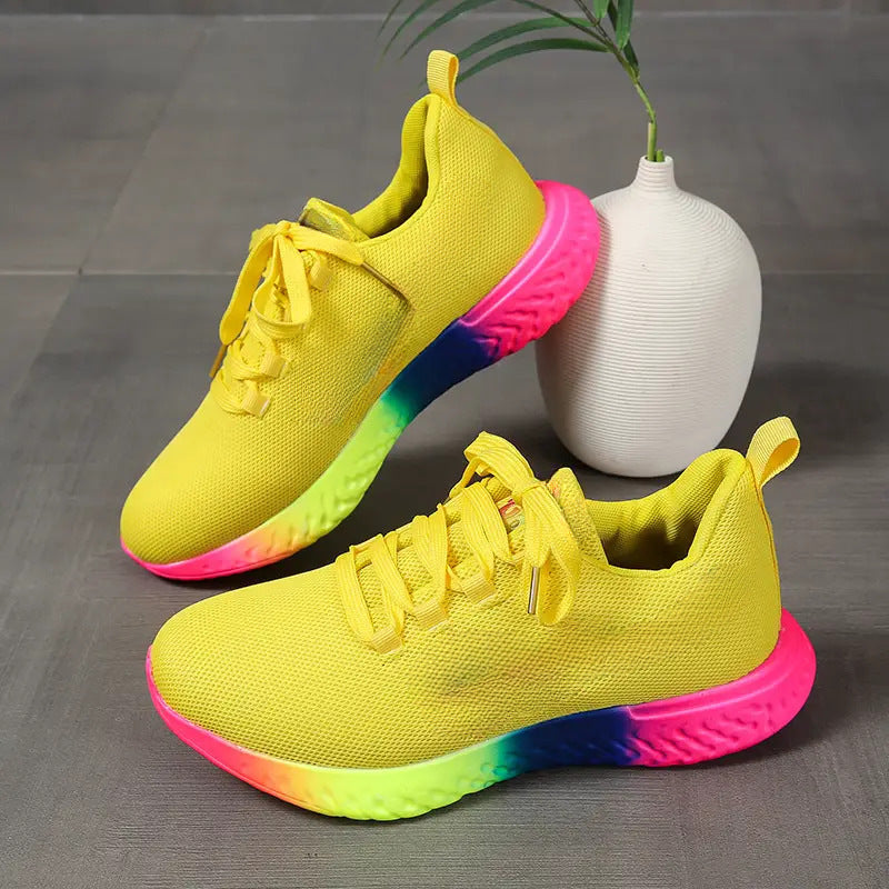 Damen Mesh Sneaker Rainbow Sohle – Lauf Freizeit Schuhe
