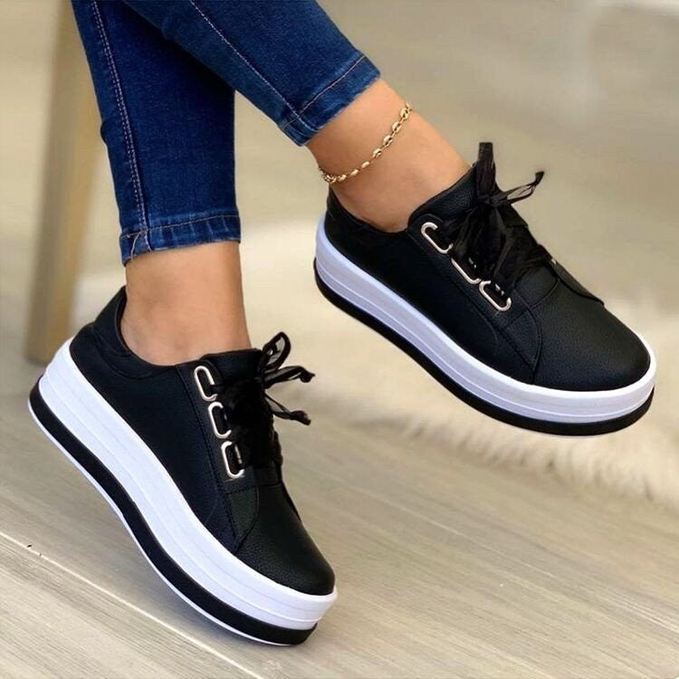 Damen Plateau Sneaker mit Schleife – Modische Ribbon Lace-Up Schuhe