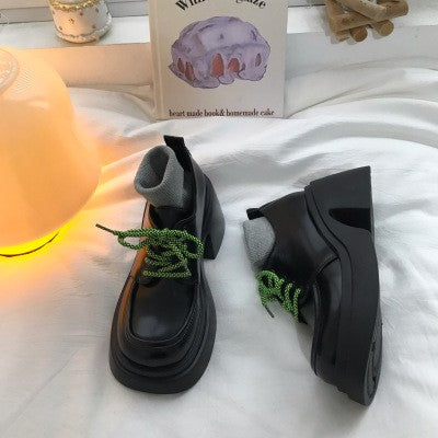 Women's Lace-Up Leather Block Heel Shoes | Elegant British Style Shoes