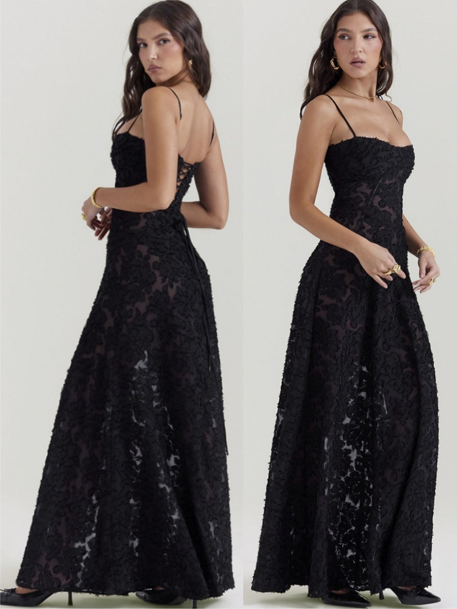 Elegant Lace Maxi Dress - Strapless Summer Evening Dress with Feminine Charm