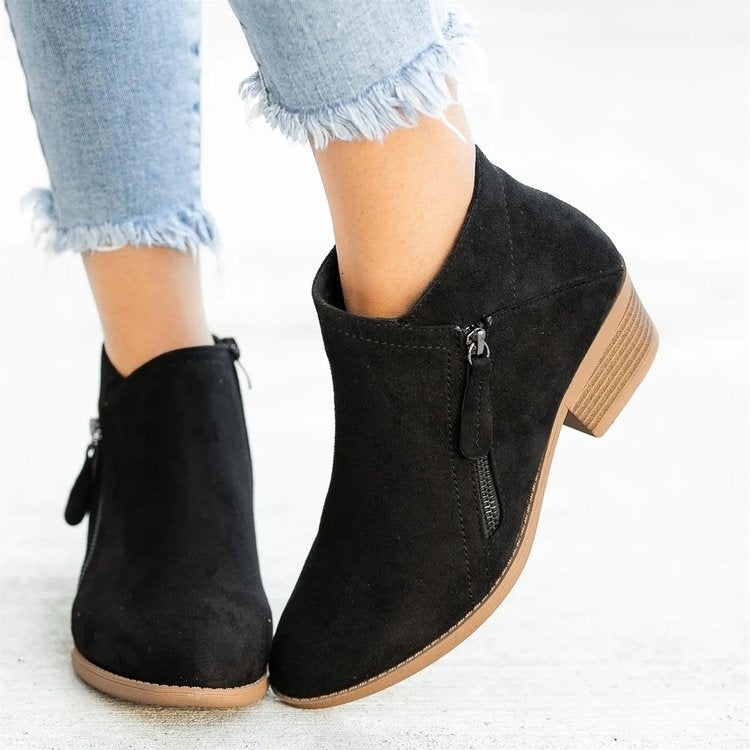 Women's Low Heel Ankle Boots – Comfortable & with Side Zipper