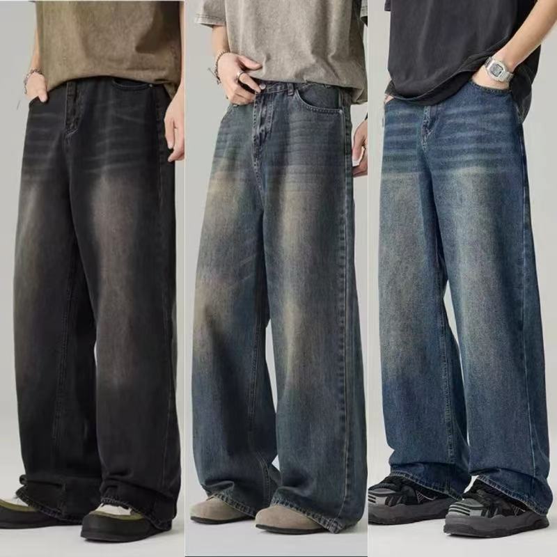 Men's Vintage Distressed Jeans – Loose Fit Straight Leg Pants