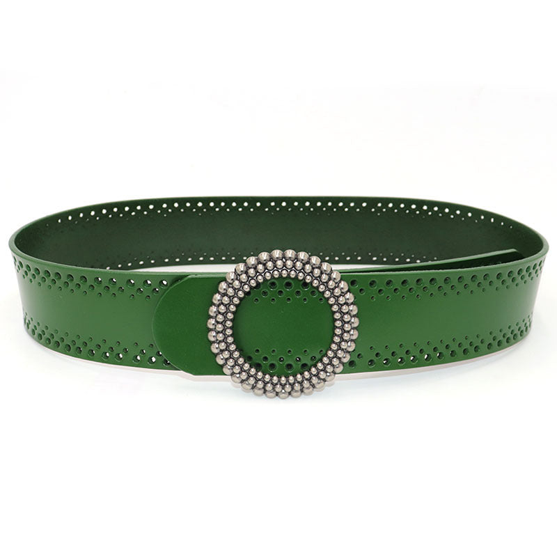 Women's Belt Genuine Leather Holeless | Adjustable Green Elegant