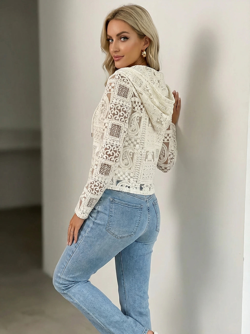 Women's Lace Cardigan with Hood – Elegant Hoodie Coat