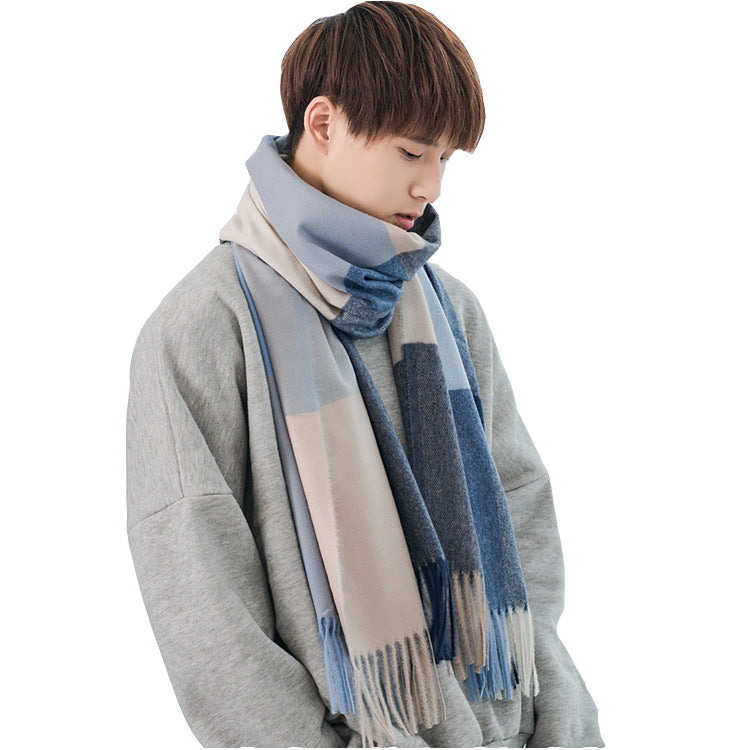 Men's checkered scarf with fringes, warm, soft, elegant