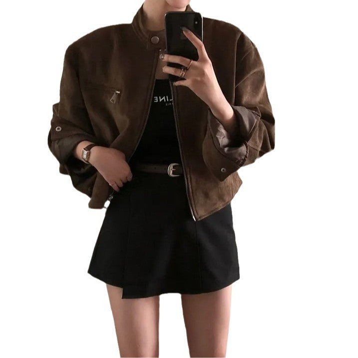 Retro Damen Kurzjacke mit Stehkragen | Vintage Übergangsjacke