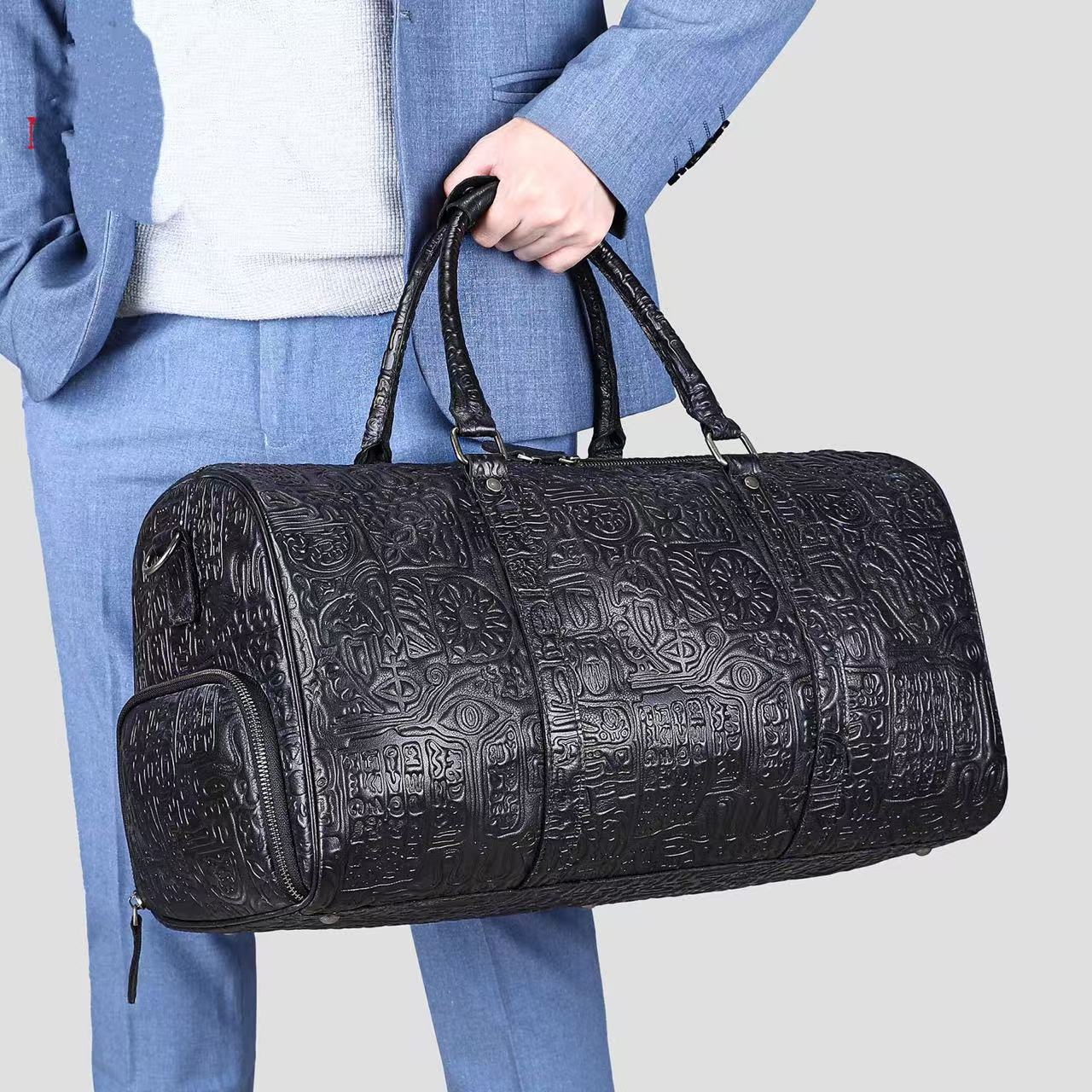 Men's Genuine Leather Retro Embossed Handbag – Elegant Vintage Shoulder Bag
