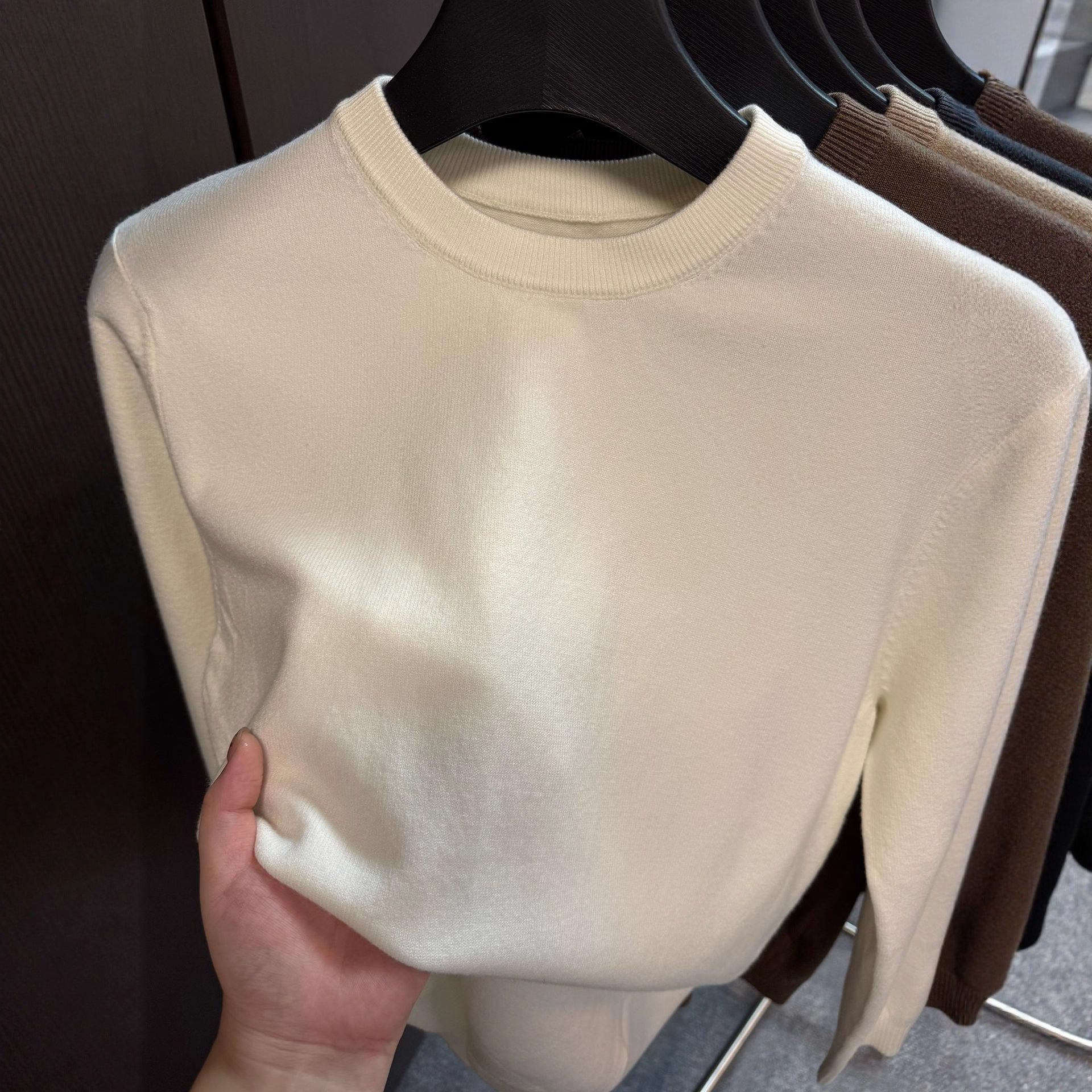 Men's Knitted Crew Neck T-Shirt Plain – Casual Long-Sleeve Basic Pullover