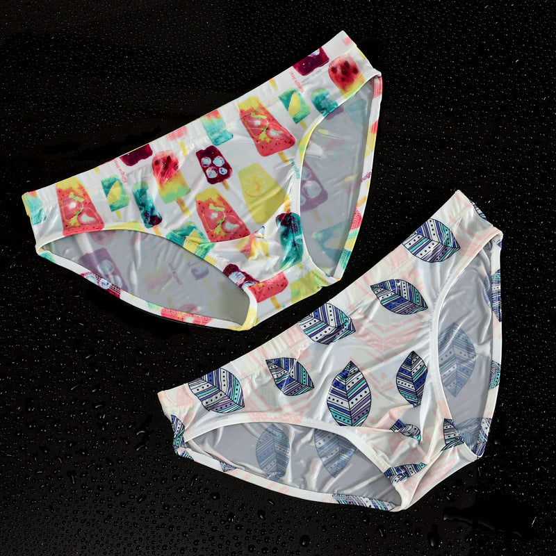 Men's Ice Silk Briefs – Breathable Thin Underwear with Print