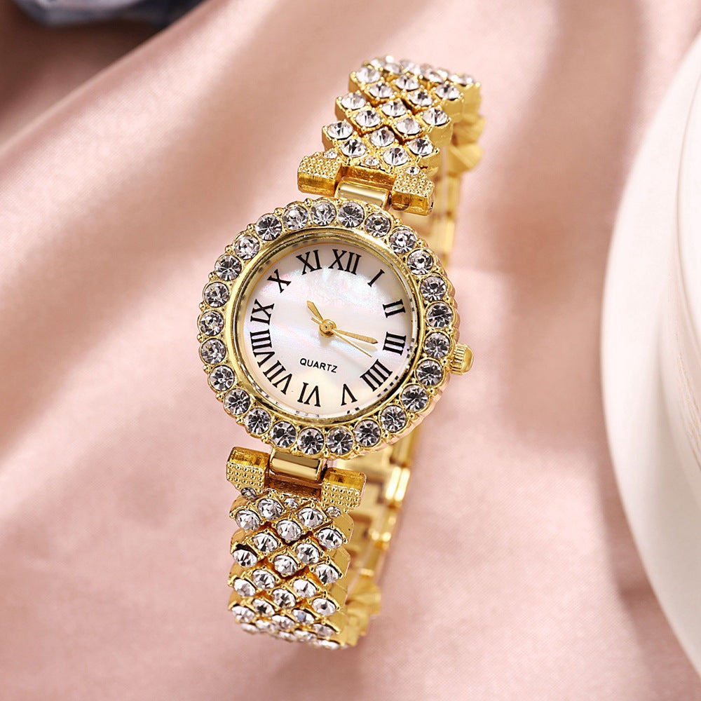 Fashion Luxury Diamond Quartz Watch Double-layer Diamond Bracelet 2PCS