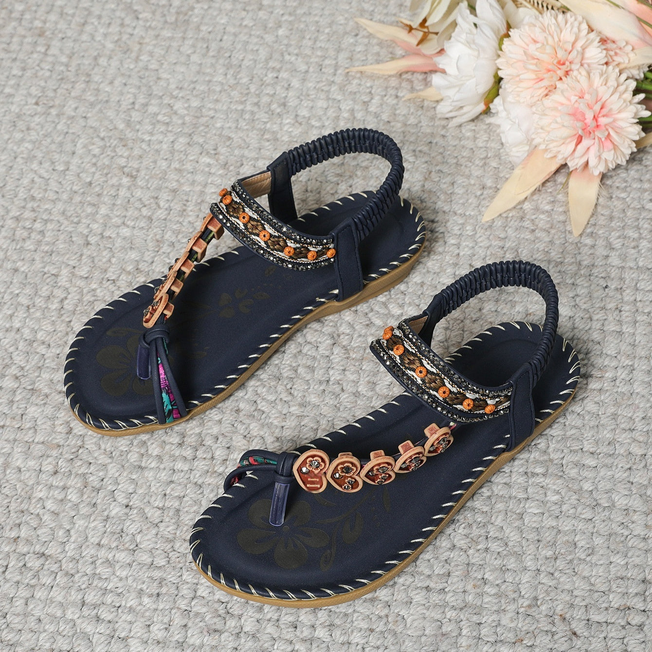 Women's Boho Flat Sandals Beach Summer Comfortable Lightweight Shoes