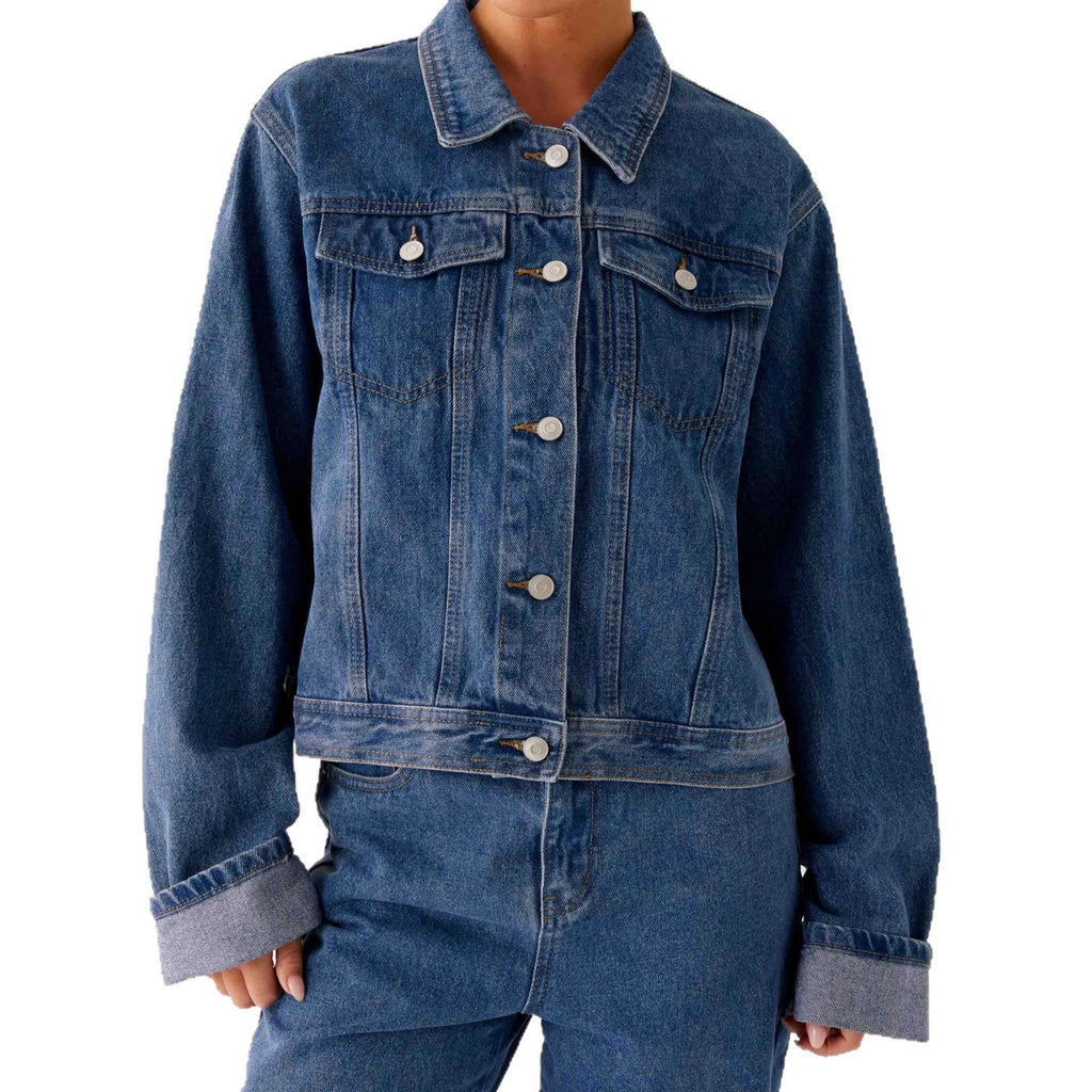 Women's Denim Jacket | Casual Denim Jacket with Turn-Down Collar