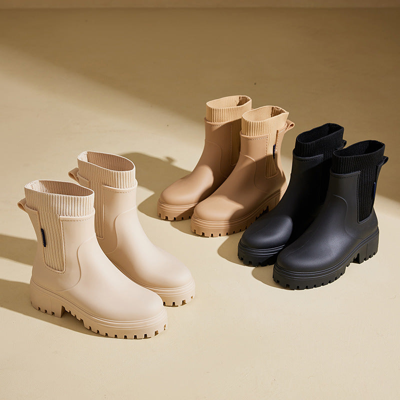 Damen Regenstiefel Wasserdicht | Elastische Kurzboots Elegant