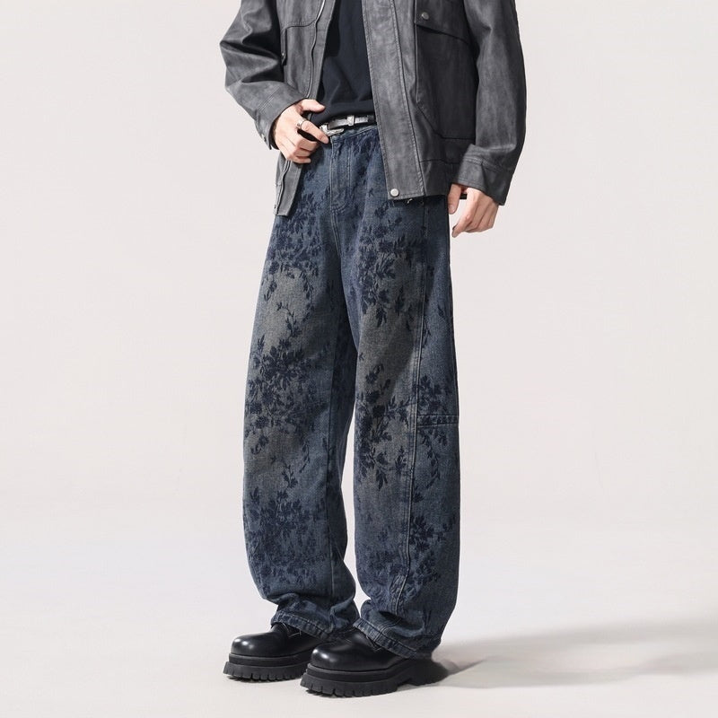 Herren Vintage Fleece Jeans Bestickt – American Style Denim Hose