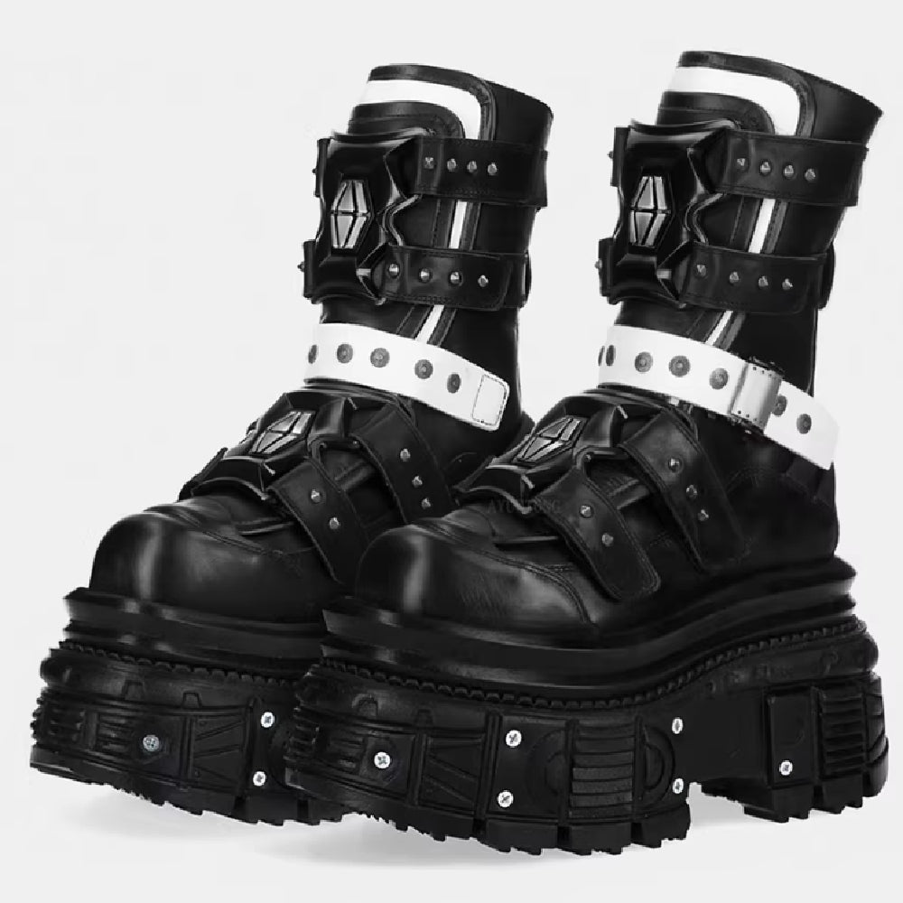 Women's Punk Platform Boots with Studs - Biker Motorcycle Boots