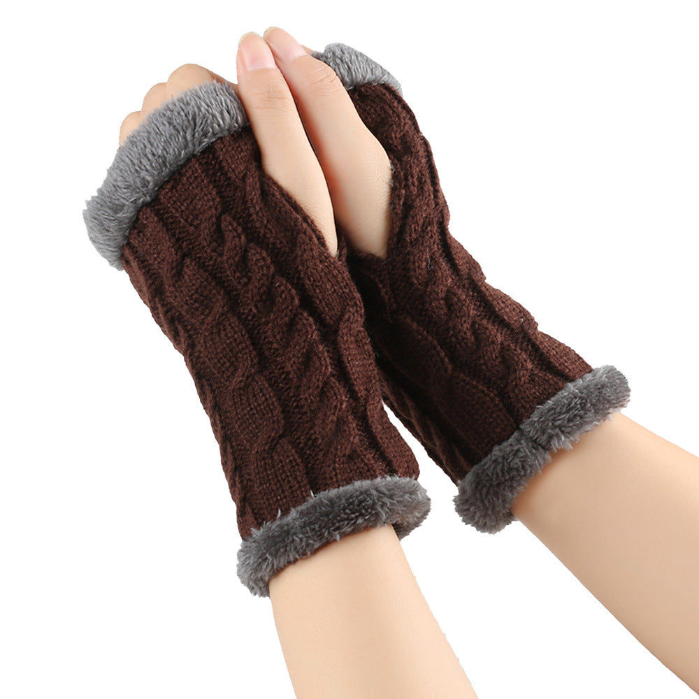 Women's Winter Knitted Fingerless Gloves – Plush Fleece Warm