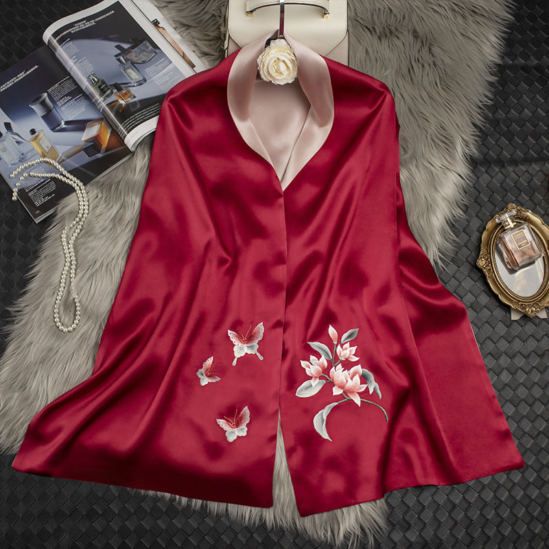Women's Silk Scarf Embroidery Elegant Cheongsam Long Luxury Shawl