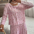 Damen Spitzen Loungewear Set – Bedruckter Zweiteiler mit Knopfleiste