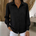 Women's Blouse with Lantern Sleeves – Solid Color, Loose & Elegant