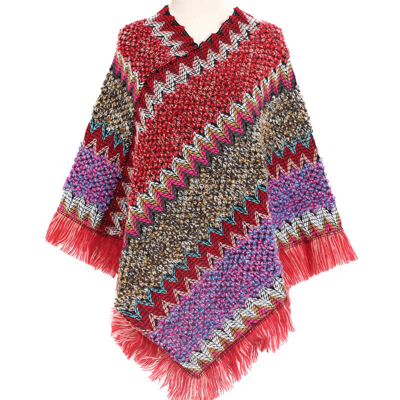Women's Poncho Ethnic Warm Colorful Autumn Winter Cape Stylish