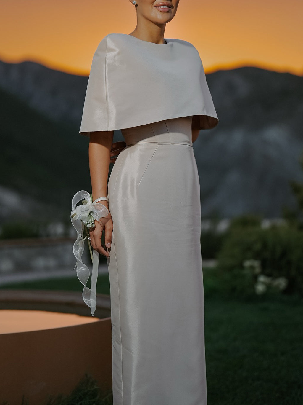 Satin Maxi Dress with Cape | Elegant Women's Evening Dress