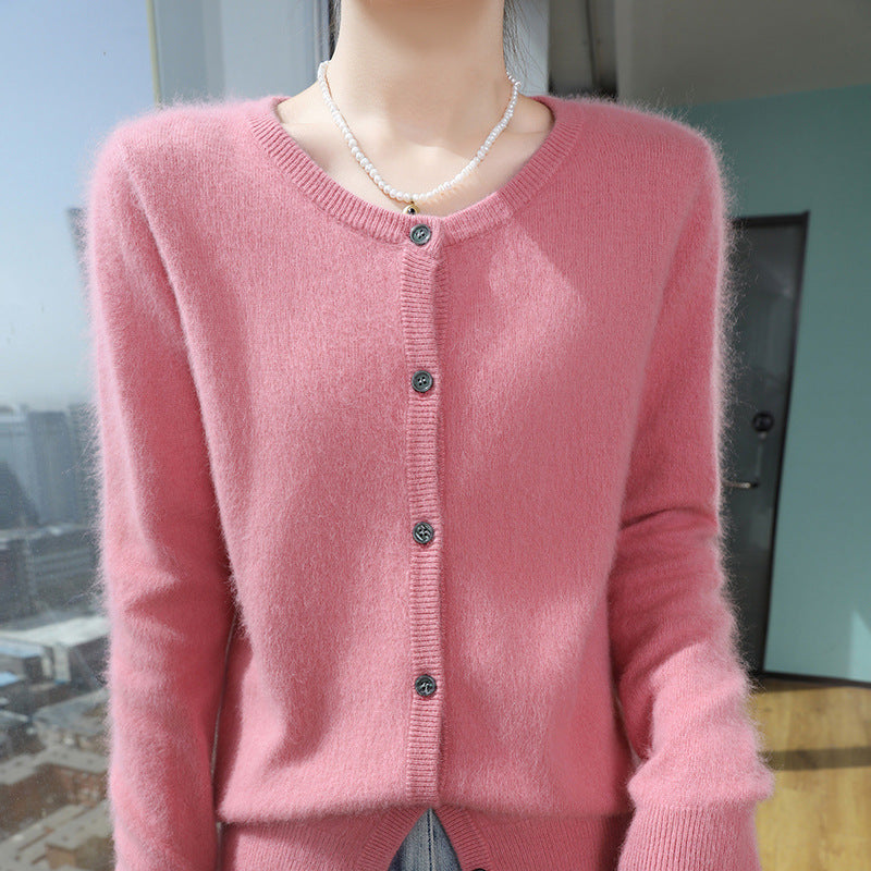 Short Knitted Sweater with Buttons – Loose Women's Cropped Pullover